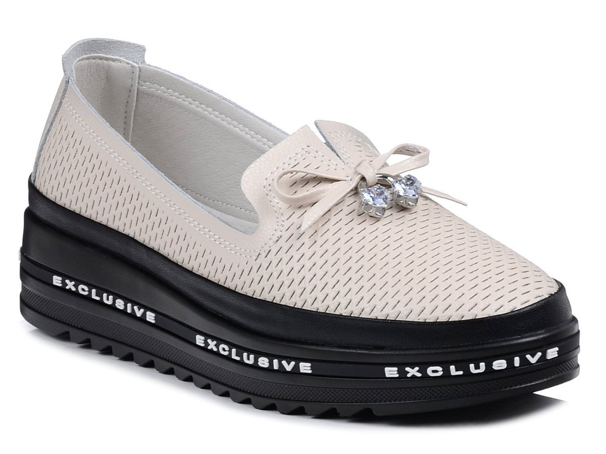 Buty damskie mokasyny na platformie skórzane wsuwane S.Barski LR400 -40