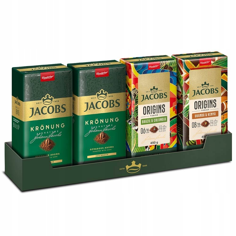 Kawa mielona Jacobs Kronung, Origins Brazil&Colombia, Uganda&Kenya 4 opak.