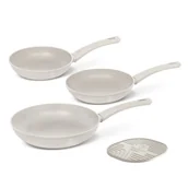 Zestawy garnków i patelni - Zestaw 3 patelni + podkładka Fashion TV FTV-0075 Matte Cream Gold - miniaturka - grafika 1