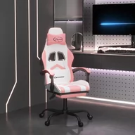 Fotele gamingowe - Lumarko Obrotowy fotel gamingowy z podnóżkiem, biało-różowy, ekoskóra - miniaturka - grafika 1