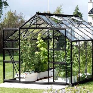 VITAVIA szklarnia ogrodowa URANUS 11500, czarna (11,5 m2; 2,57 x 4,45 m), szkło hartowane + baza - Szklarnie ogrodowe - miniaturka - grafika 1