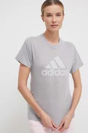 Koszulki sportowe damskie - adidas t-shirt damski kolor szary - miniaturka - grafika 1