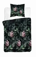 Pościel - Detexpol Pościel satynowa 140x200 czarna zielona kwiaty 4912 A z jedną poszewką Home Satin 80 - miniaturka - grafika 1