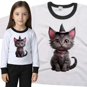 Piżamy dla dziewczynek - Piżama dziecięca Szaroróżowy Kot W Kapeluszu Pink Halloween 98/104 - VoloDonum - miniaturka - grafika 1