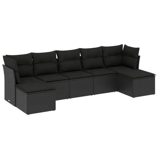 Zestaw mebli ogrodowych modułowych z poduszkami, czarny, rattan PE, 55-62