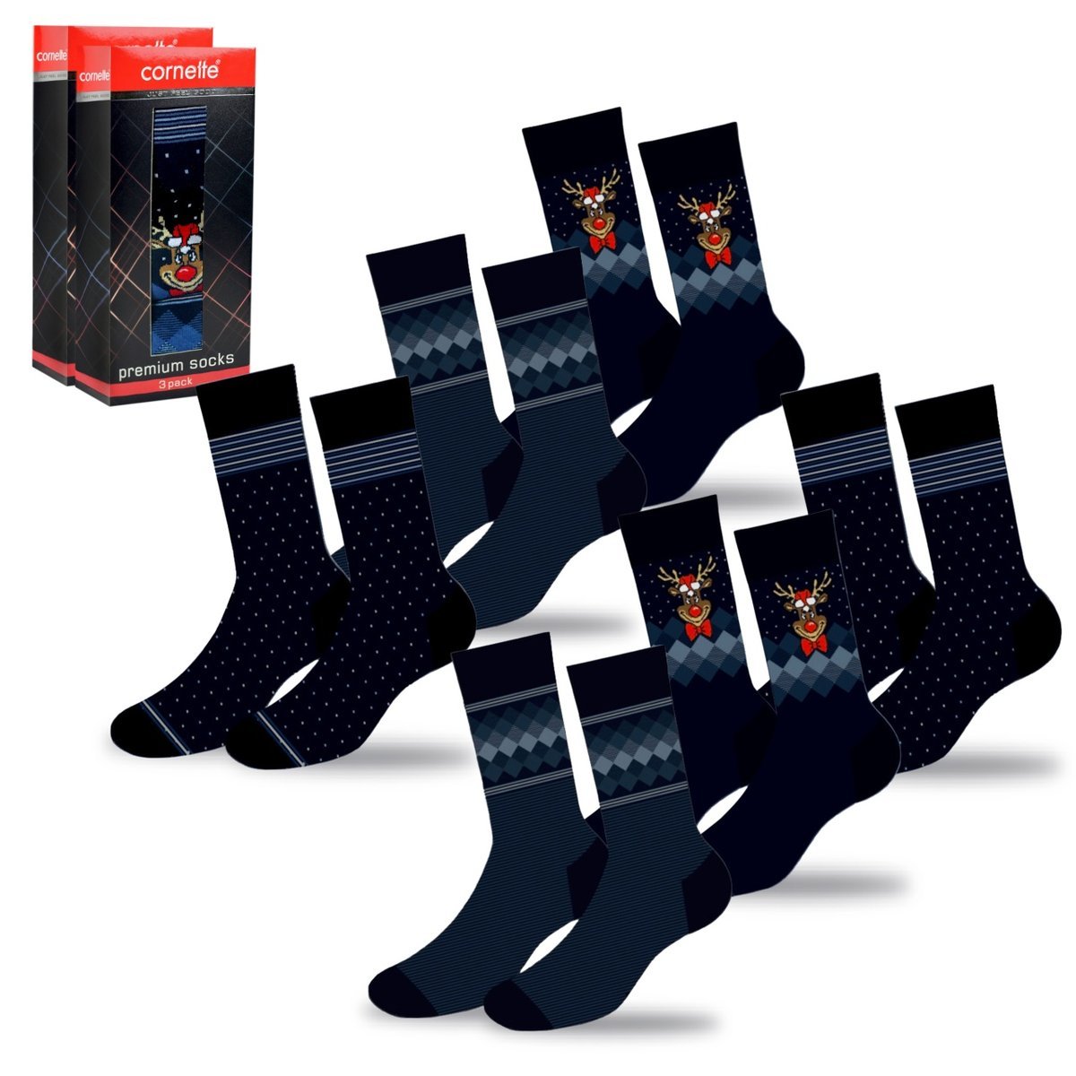 Cornette Skarpety Męskie Świąteczne Ciepłe Długie 6 Par Rozmiar 39/41