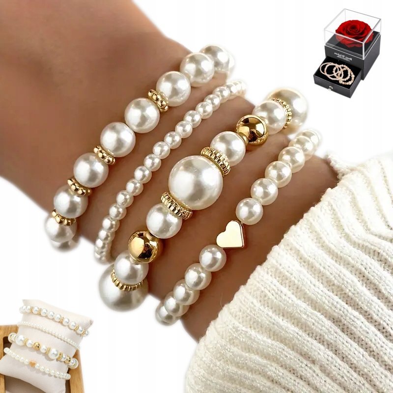 Perłowa Bransoletka Damska PERŁY Prezent dla Kobiety Dziewczyny ZESTAW
