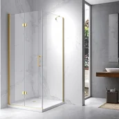 Kabiny prysznicowe - HYDROSAN Kabina prysznicowa kwadratowa narożna 90x90x195 drzwi pojedyncze składane złota szkło transparentne uniwersalna z powłoką Nano Glass ZES-KZ20C-GL-90 - miniaturka - grafika 1