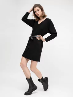 Sukienki - Oversizowa sukienka damska z wiskozy czarna Wianka 906 - grafika 1