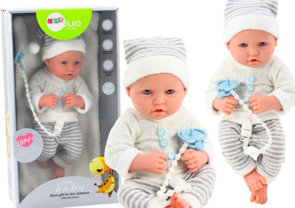 Lalka Bobas Dziecko Niemowlę Ubranko W Paski Akcesoria Smoczek Kołderka