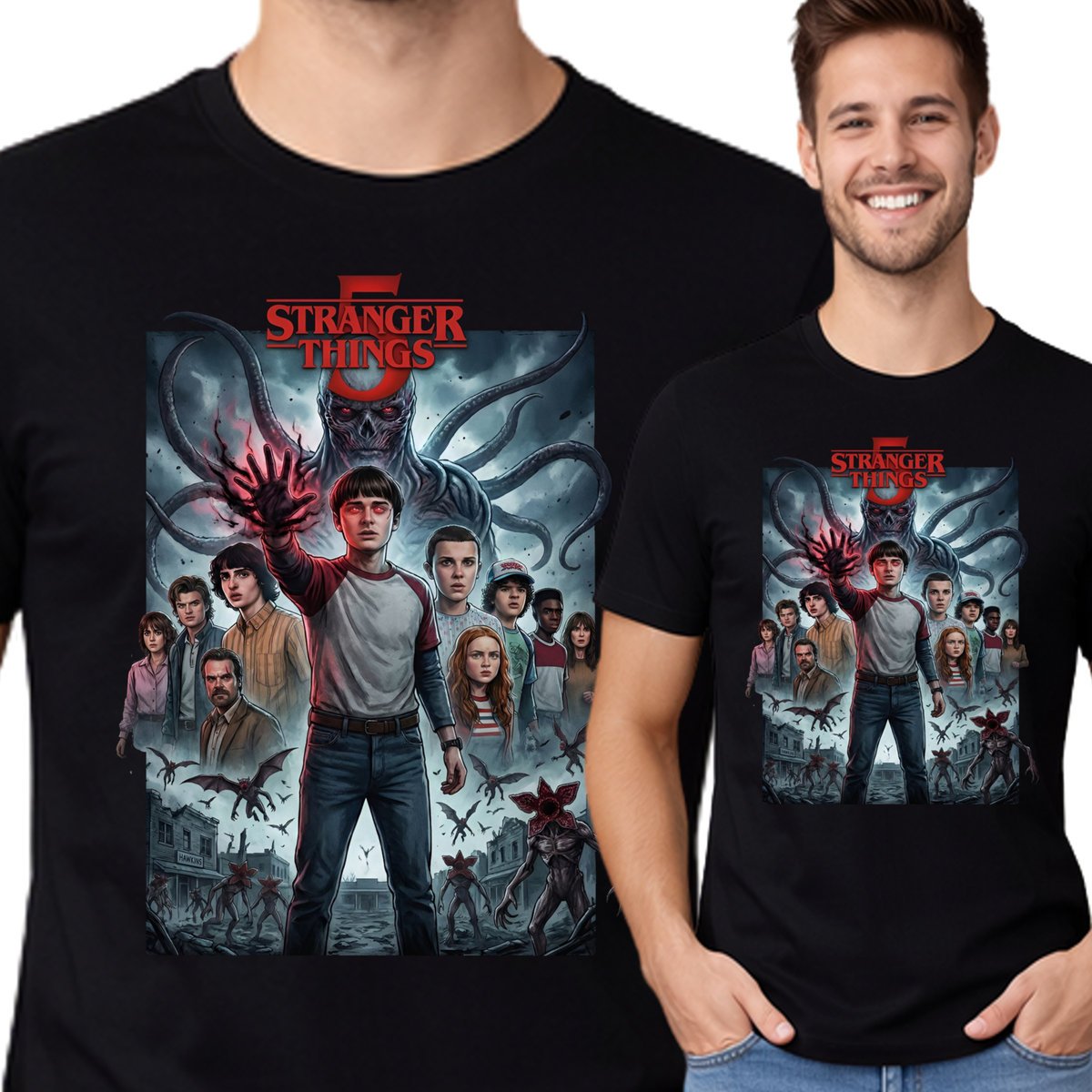 KOSZULKA MĘSKA STRANGER THINGS DLA FANA BAWEŁNA PREMIUM XXL P388 CZARNA