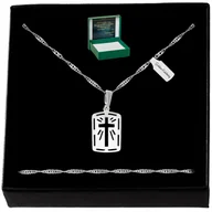 Biżuteria dla dzieci - SREBRNY LŚNIĄCY NASZYJNIK DAMSKI ŁAŃCUSZEK KRÓTKI + MEDALIK PR. 925 PREZENT - miniaturka - grafika 1