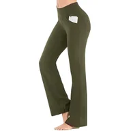 Legginsy - Luźne jednolite spodnie damskie dzwony z wysokim stanem - Zielony L - miniaturka - grafika 1
