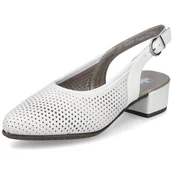 Czółenka - Czółenka damskie Rieker 47066 letnie z odkrytą piętą białe skórzane-39 - miniaturka - grafika 1