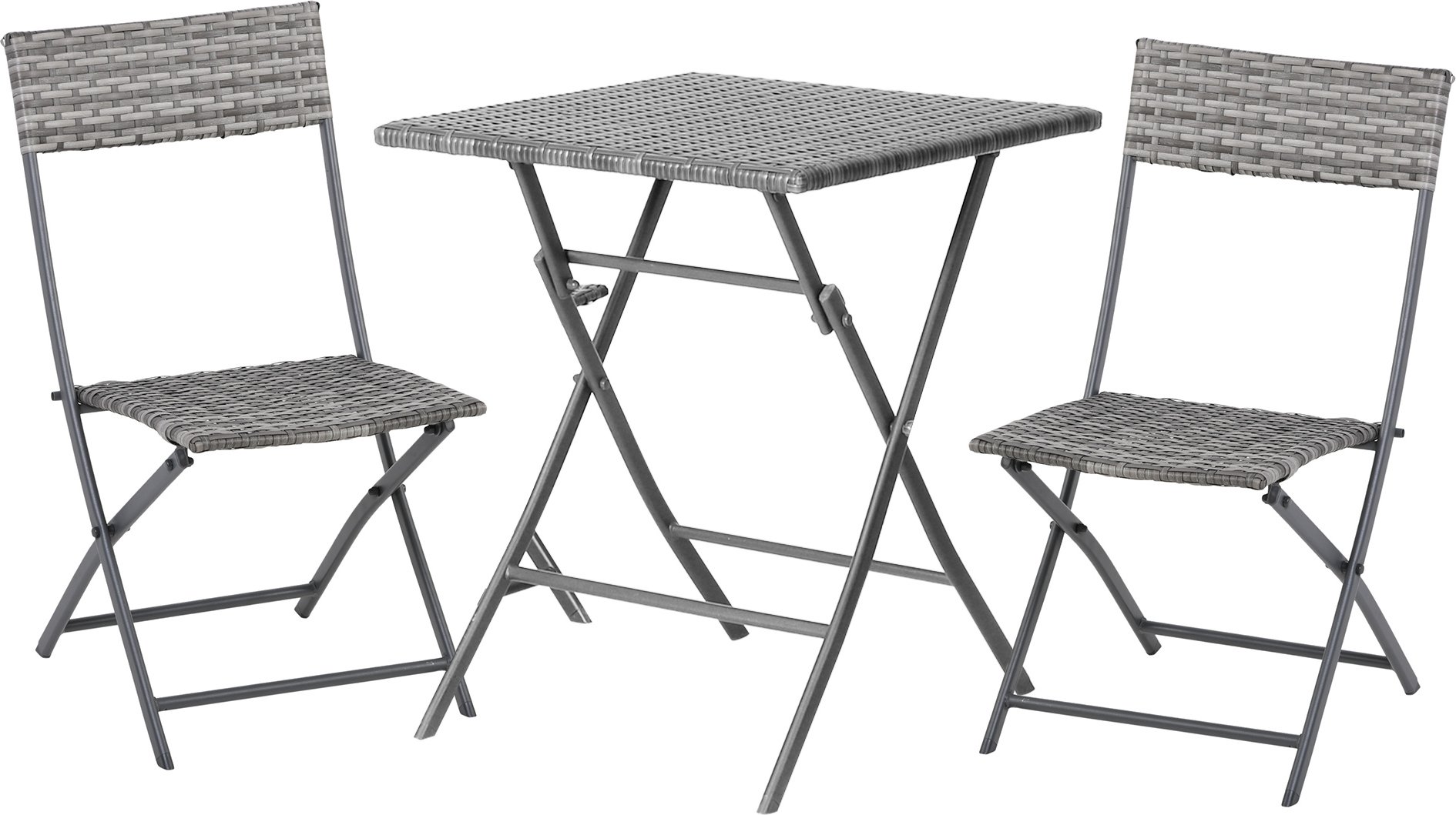 Outsunny 3-częściowy zestaw mebli balkonowych Ratten, zestaw bistro z 2 składanymi krzesłami, składany stół, zestaw mebli ogrodowych, grupa wypoczynkowa, meble ogrodowe, zestaw wypoczynkowy, metal, szary