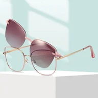 Okulary korekcyjne, oprawki, szkła - 2w1 Okulary damskie do komputera + nakładka przeciwsłoneczna na magnes Clip-On 25162D róż/złoty - miniaturka - grafika 1
