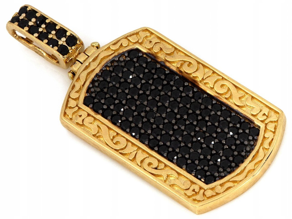 Elegancka Złota 585 zawieszka z czarnymi cyrkoniami ekskluzywna 3.90 g