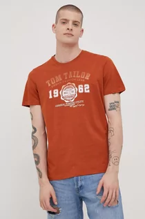 Koszulki męskie - Tom Tailor t-shirt bawełniany kolor brązowy z nadrukiem - grafika 1