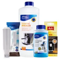 Akcesoria i części do ekspresów do kawy - Zestaw Melitta - AL-TES46, Uniwersalny Odkamieniacz Aqualogis 1L, Latteo 250ml, Melitta Perfect Clean 4szt - miniaturka - grafika 1
