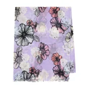 Apaszki i szaliki męskie - Damski delikatny szal w motyw kwiatowy kremowo - fioletowy - miniaturka - grafika 1