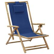 Fotele - vidaXL Lumarko Fotel rozkładany, granatowy, bambus i tkanina 313025 - miniaturka - grafika 1