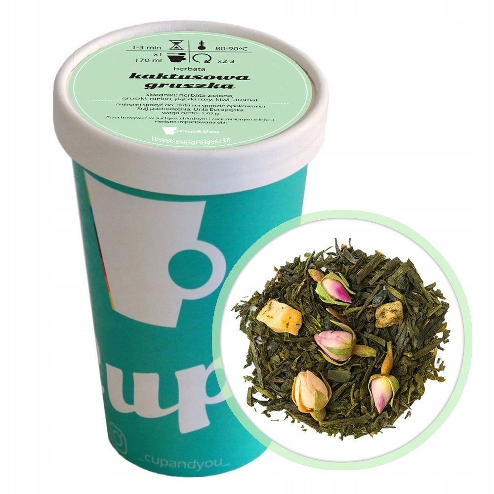 Herbata zielona KAKTUSOWA GRUSZKA gruszki melon pączki róży kiwi premium - herbata liściasta sypana mieszanka napar susz