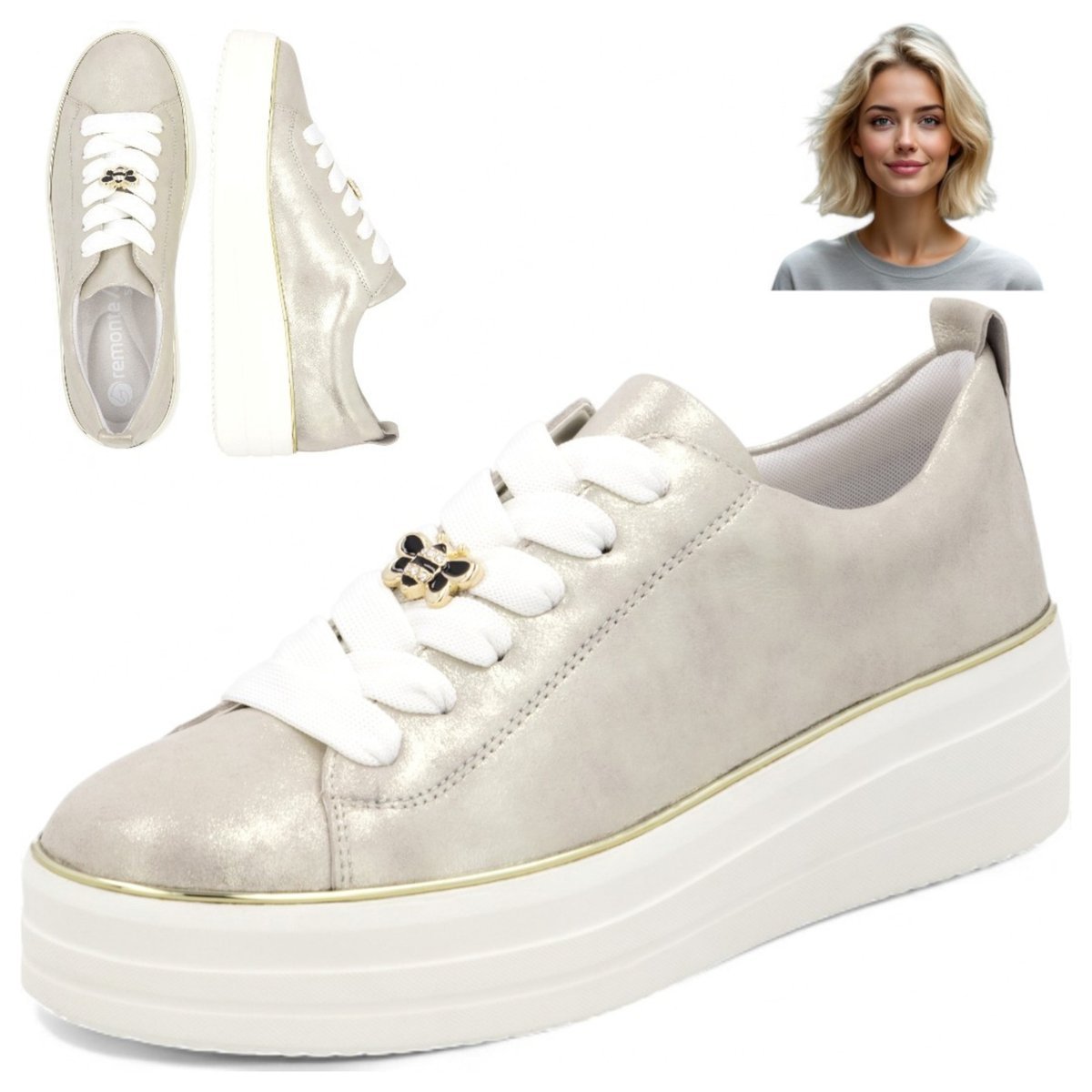 Półbuty Damskie Skórzane Wygodne Sneakersy na platformie Remonte 40