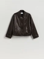 Kurtki damskie - Reserved - Kurtka oversize z kołnierzykiem - ciemnobrązowy - miniaturka - grafika 1