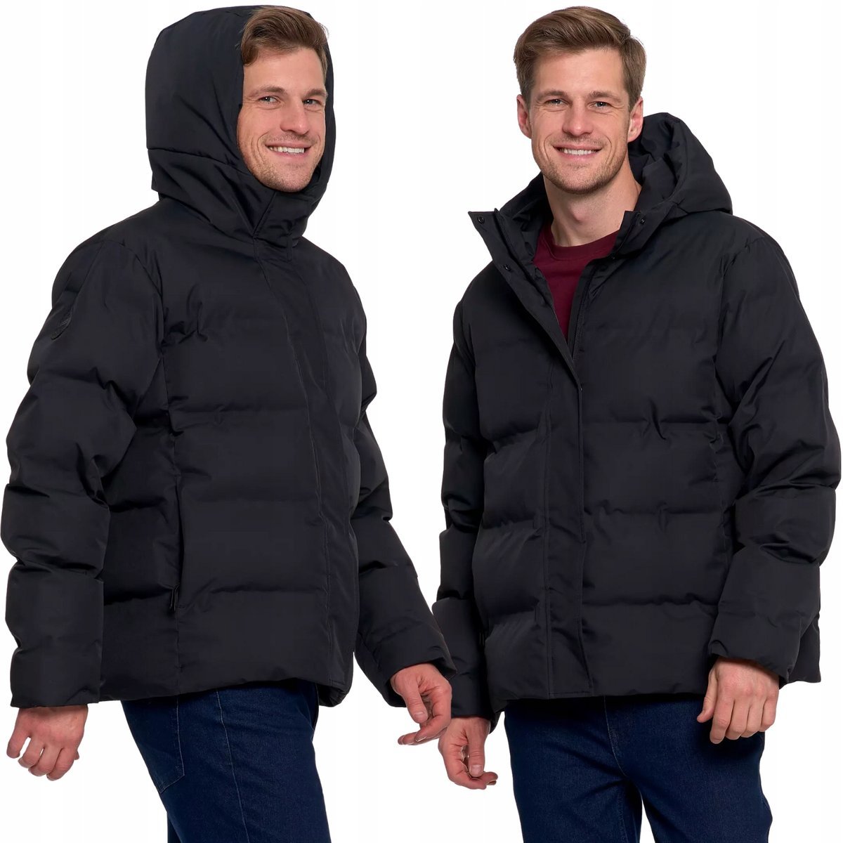 KURTKA MĘSKA PIKOWANA Z KAPTUREM ZIMOWA CIEPŁA NA ZAMEK MODNA MORAJ XL BLACK