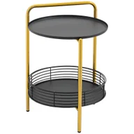 Ławy i stoliki kawowe - HOMCOM Stolik boczny 2 w 1 Design Okrągły stolik nocny Stolik kawowy Półki Stal - miniaturka - grafika 1