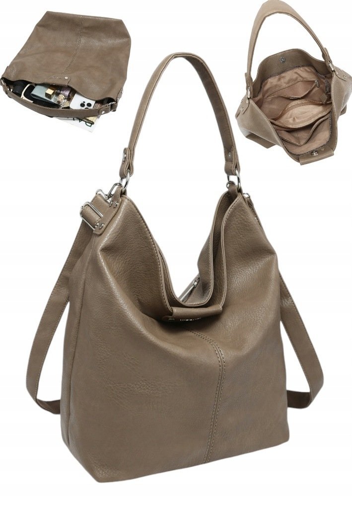 Torebka Damska na Ramię Worek Shopper LUIGISANTO Ciemna Beżowa Format A4