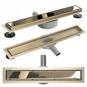 Odpływy liniowe - Rea Neo&Pure Pro Mirror Gold odpływ liniowy 100 cm z kołnierzem jasnozłoty REA-G5611 - miniaturka - grafika 1