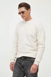 Swetry męskie - Calvin Klein sweter z domieszką wełny męski kolor beżowy - grafika 1