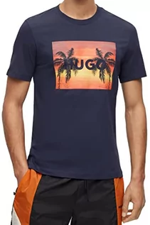 Koszulki męskie - HUGO Męski T-shirt Dulive_U232, ciemnoniebieski, 405, XS, Dark Blue405, XS - grafika 1