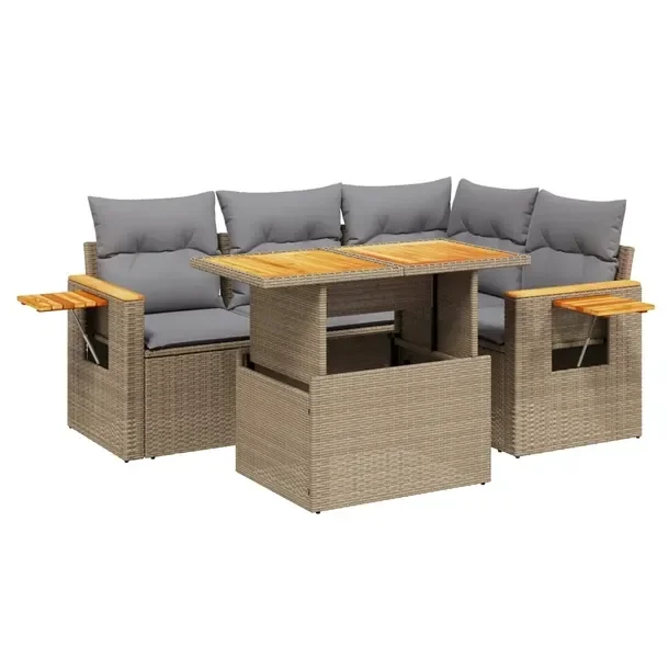 Zestaw wypoczynkowy ogrodowy beżowy z poduszkami, rattan PE, 100 x 55 x 44
