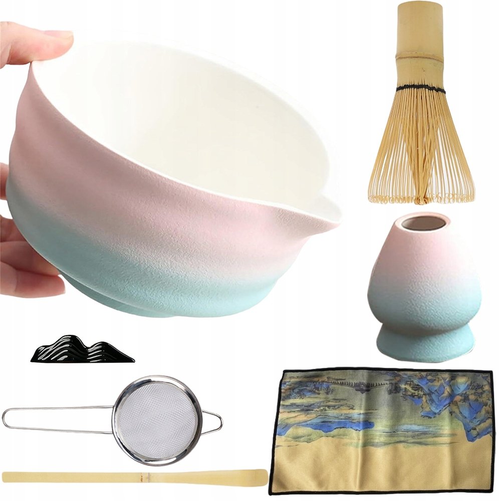 Bambusowy Zestaw 8SZT Prezentowy Do Herbaty Matchy Różowy Gradient