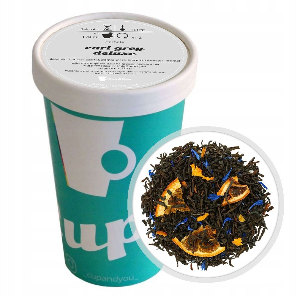 Herbata czarna EARL GREY DELUXE pomarańcze bławatek limonki na prezent 120g - herbata liściasta sypana mieszanka napar susz