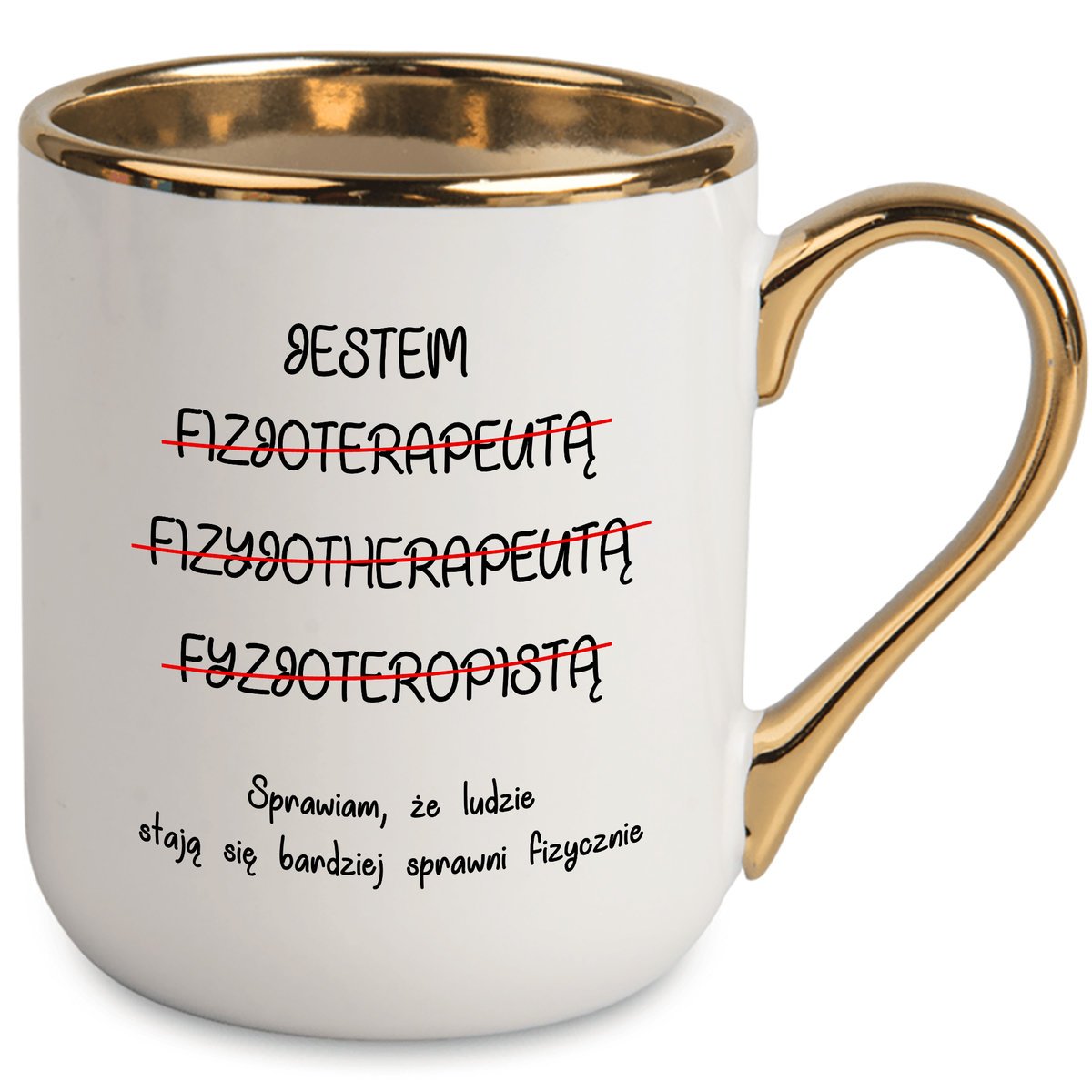 BIAŁY KUBEK 330ml Złoty Rant Dla Szefowej FIZJOTERAPEUTA Ciekawe Wzory
