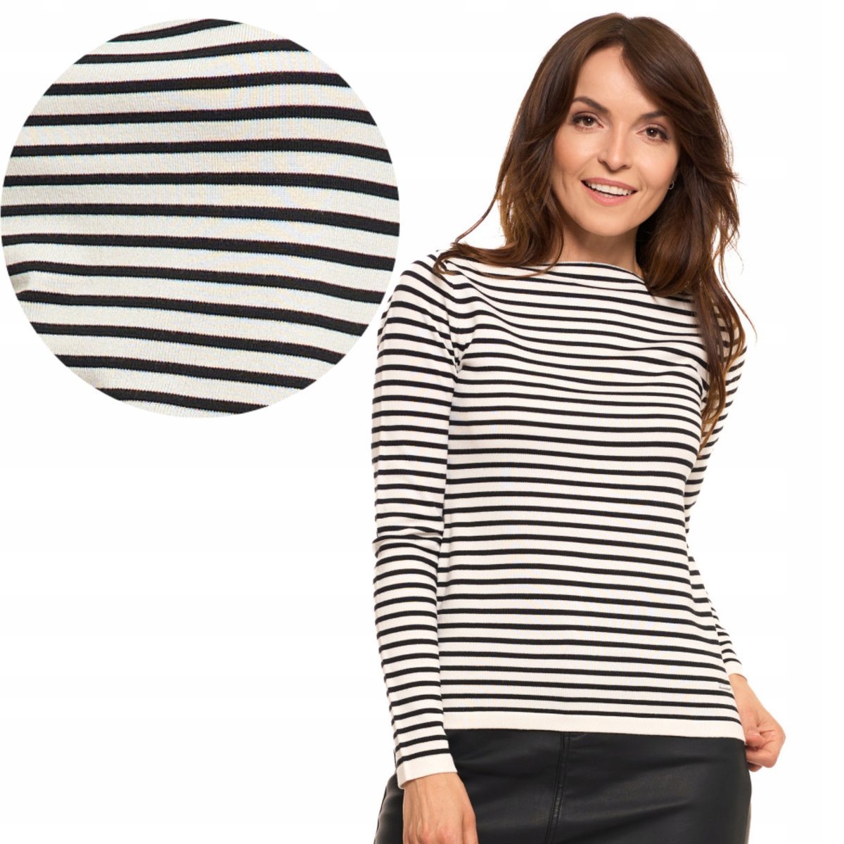 SWETER DAMSKI KLASYCZNY Z DŁUGIM RĘKAWEM W PASKI WISKOZA KOBIECY MORAJ XL WHITE