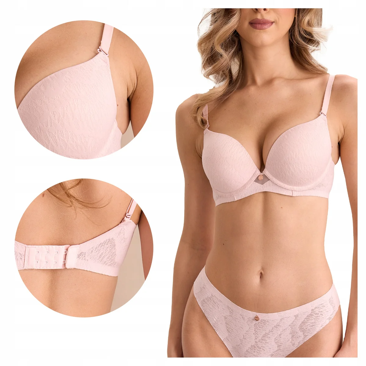 Biustonosz super push-up z odpinanymi ramiączkami różowy Sandy 70B Marilyn
