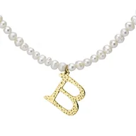 Naszyjniki - Naszyjnik z literką B z perłami, pozłacany - Manoki - miniaturka - grafika 1