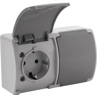 Orno Gniazdo podwójne 2x2P+Z Schuko AQUATIC, IP44, szaro-grafitowe, 10 szt. - Gniazdka elektryczne - miniaturka - grafika 1