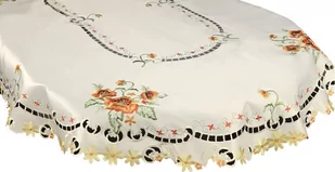 Obrus z haftem, 150x220, kremowy w kwiaty, OH-204-B - Obrusy i serwetki - miniaturka - grafika 1