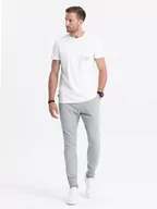 Spodnie męskie - Spodnie męskie dresowe typu jogger - szary melanż V2 OM-PASK-22FW-004 - miniaturka - grafika 1
