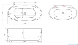 ScandiBath Mandal wanna wolnostojąca/przyścienna z korkiem i przelewem BIAŁYM 170x85cm  Q360S-1701OEMBP | - Wanny z hydromasażem - miniaturka - grafika 2