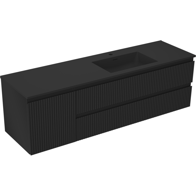 Mexen Rivel szafka łazienkowa 160 cm z umywalką Otis prawą, 2S, 1D, ryflowana, czarna mat - 91A23-16047-3-BBFFF71-W18P71