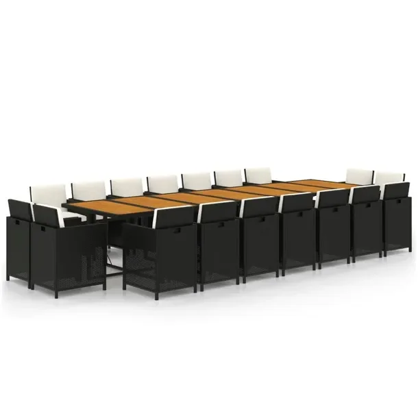 Zestaw ogrodowy Polirattan 387x107x74 cm czarny/kremowy