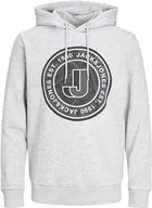 Bluzy męskie - JACK & JONES Męska bluza z kapturem Jcotheodor Sweat Hood FST, jasnoszary melanż/szczegóły: nowy Lgm, L - miniaturka - grafika 1