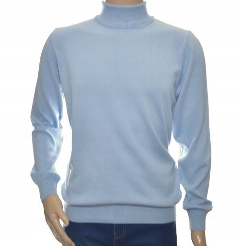 Sweter z golfem golf męski bawełniany pod marynarkę gładki XL błękitny 301