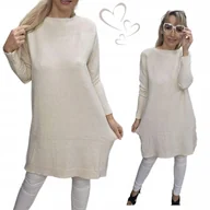 Bluzki damskie - DŁUŻSZY SWETER TUNIKA jak jedwab ciepły mięki prążek sukienka 46 48 3XL 4XL - miniaturka - grafika 1